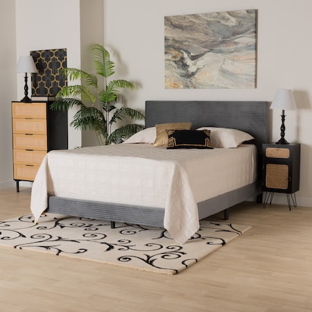 Baxton Studio Abberton Modern and Contemporary Grey Velvet and Gold Metal Queen Size Panel Bed 220-12849-ZORO